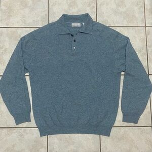 CASHMERE 100% American Blue Men's Slate Blue Sweater Polo Button Up Size Large